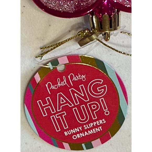 Set of 3 Packed Party Shiny Pink Bunny Slipper Christmas Ornaments (NWT-READ) - Picture 2 of 10